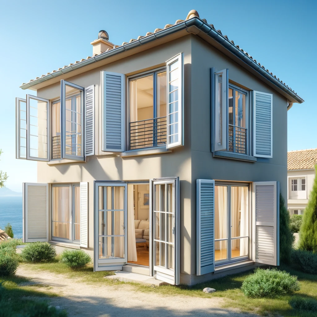 DALL·E 2024-09-20 20.30.14 - A realistic image of a modest-income house in the south of France on the Côte d'Azur, featuring several aluminum and PVC windows. The double-glazed wi